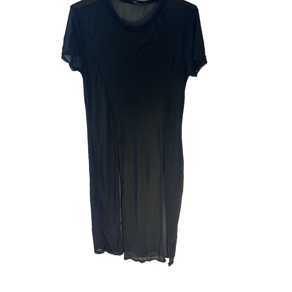 Y2K Black Gothic Witch Whimsy Sheer Slit Vampire Midi Dress‎ Women L Steam Punk